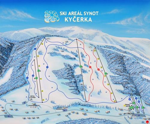 a map of a ski area in the snow at Penzion U Bečvy in Karolinka