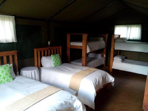 a bedroom with four bunk beds in a room at Sabie River Camp in Sabie