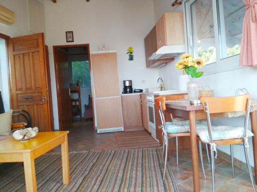 a kitchen with a table and chairs in a room at Paradise Sea in Saterlí