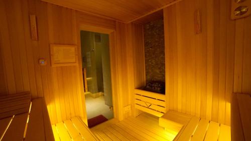 a room with a wooden floor and wooden walls at Point Hotel Taksim in Istanbul