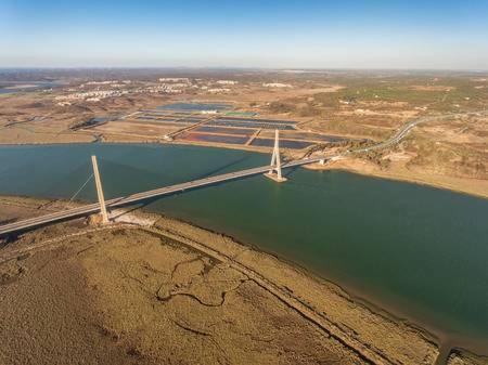 an aerial view of a bridge over a body of water at Apartamento Central in Vila Real de Santo António