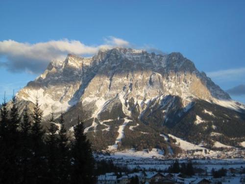 a large mountain with snow on it at Haus Renate in Lermoos