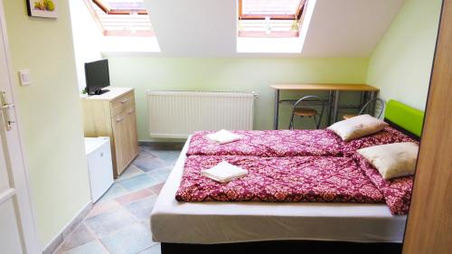 a bedroom with a bed and a tv in it at Hőforrás Wellness Vendégház in Egerszalók
