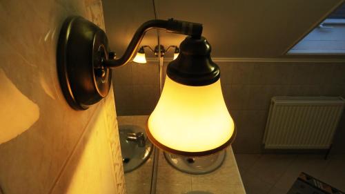 a light hanging on a wall in a bathroom at Hőforrás Wellness Vendégház in Egerszalók