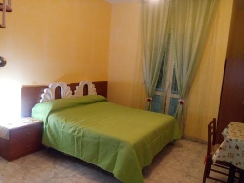 um quarto com uma cama verde e uma janela em CASA DI CARLO em Nápoles