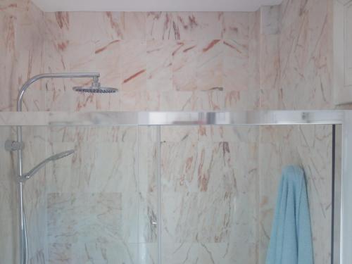 a shower with a glass door in a bathroom at APARTAMENTO PUERTA SEVILLA in Carmona