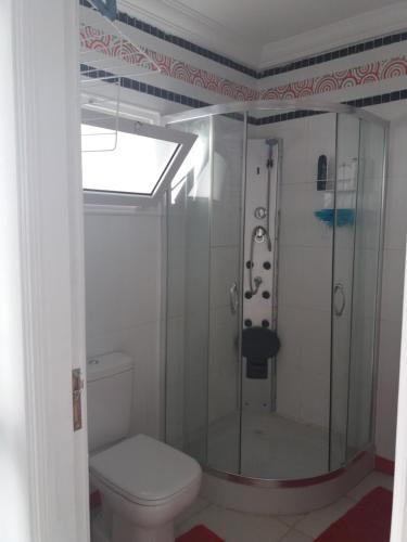 ein Badezimmer mit Dusche und Toilette in der Unterkunft studio cosy au lac 1 en face du Movenpick Hotel in Berges Du Lac