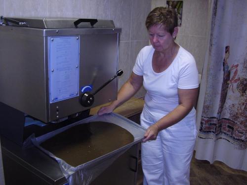 a woman standing in front of a mixing machine at Hotel Flora in Mariánské Lázně