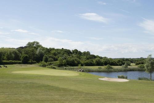 a golf course with a hole and a pond at Maritim Seehotel Timmendorfer Strand in Timmendorfer Strand