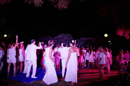 a group of people dancing at a party at night at Hotel Club Le Plein Sud Vacances Bleues in Hyères