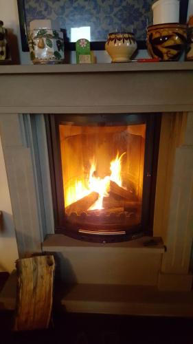 a fireplace with a fire inside of it at La Torretta - Cerreto Grue in Sarezzano
