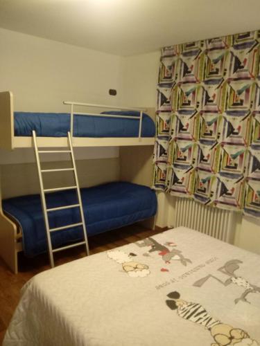 a bedroom with a bunk bed and a ladder at Appartamento Cristallo di Ghiaccio in Passo del Tonale