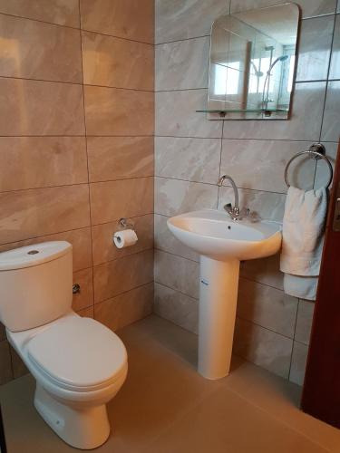 a bathroom with a toilet and a sink at Eleni Apartments in Ayia Napa