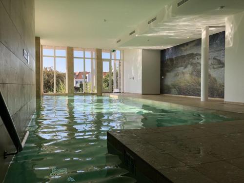 una gran piscina con agua en un edificio en Cadzand Dream Beach, Pool and Wellness Apartment en Cadzand
