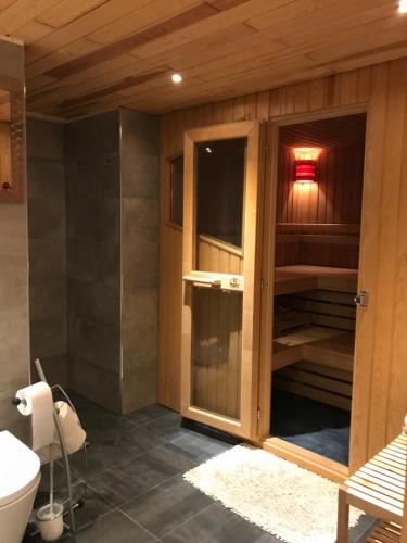 a bathroom with a toilet and a sink at 2-Zimmer-Whg im Souterrain Sauna extra Gebühr in Großenseebach