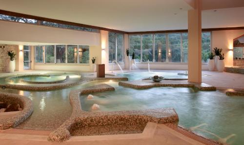 een grote kamer met een groot zwembad met water bij Secret Forest - Wellness Retreat & Healing Spa in Miliou
