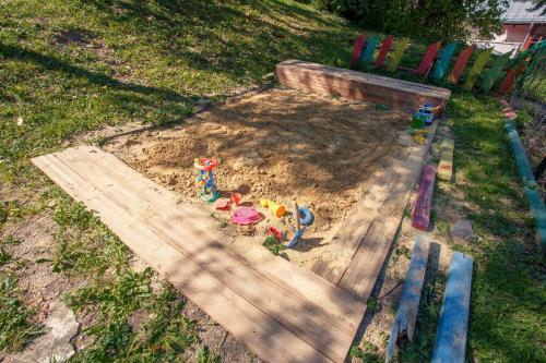 an aerial view of a toy sandbox in a yard at Penzión Príjemný Oddych in Banská Štiavnica