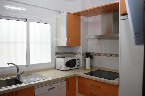 kuchnia ze zlewem i mikrofalówką w obiekcie Ana´s w mieście Torre del Mar