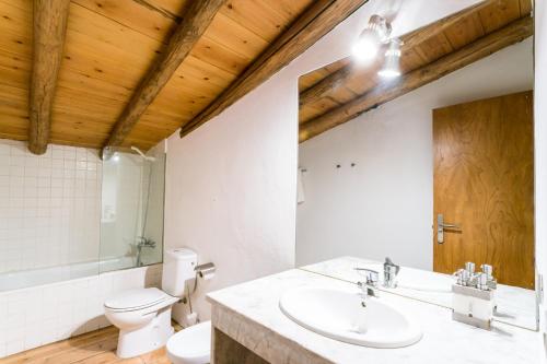 a bathroom with a toilet and a sink at Antigua Panadería de Valdelarco, chimenea con horno 2 Hab 4 pers mas 2 max in Valdelarco