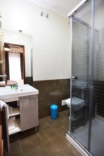 a bathroom with a shower and a sink and a toilet at Anjo Azul in Lisbon