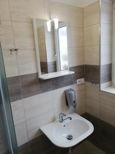 a bathroom with a sink and a mirror at Apartmany Agatha in Loučná nad Desnou