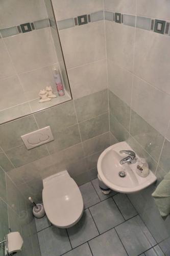 a bathroom with a toilet and a sink at Gästehaus im Wiesengrund in Sankt Stefan an der Gail