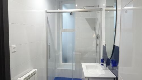グラナダにあるPiso 2 dormitorios centro histórico Granadaの白いバスルーム(シャワー、シンク付)