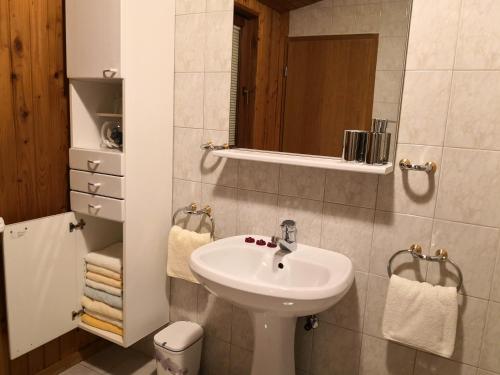 y baño con lavabo y espejo. en Apartments Silič, en Bled