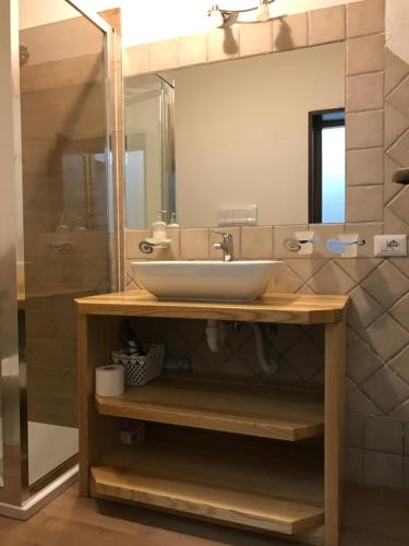 a bathroom with a sink and a mirror at Il Giardino di Daniela Apartments in San Teodoro