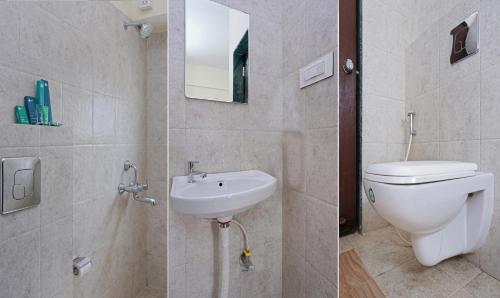 two pictures of a bathroom with a toilet and a sink at Treebo Lotus Baner in Pune