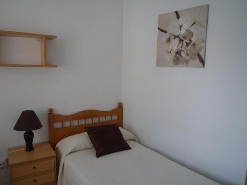 1 dormitorio con 1 cama y una foto en la pared en Hostal Residencia Ponte Vella, en Lugo