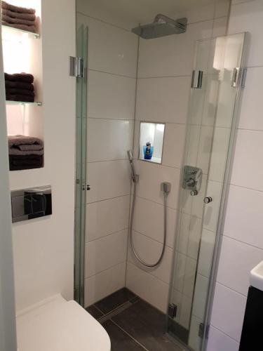 Un baño de Souterrainwohnung im Grünen