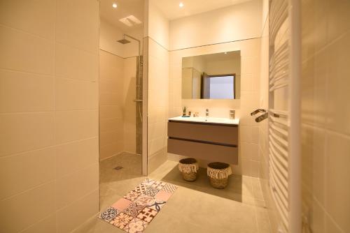 a bathroom with a shower and a sink at SARL valinco locations in Olmeto