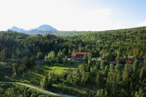 una vista aérea de una casa en medio de un bosque en Tuddal Høyfjellshotel, en Tuddal