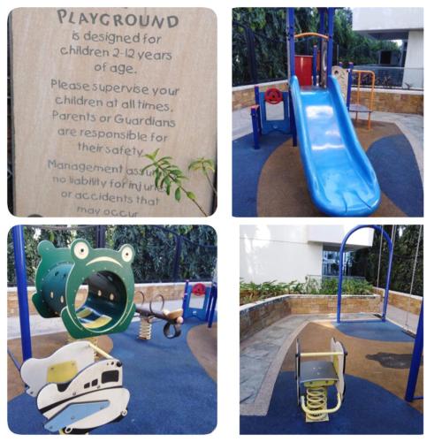 a collage of four pictures of a playground at F-10C Parkside Villas in Manila