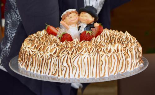 a wedding cake with a bride and groom on it at Hôtel Dents de Veisivi in Haudères