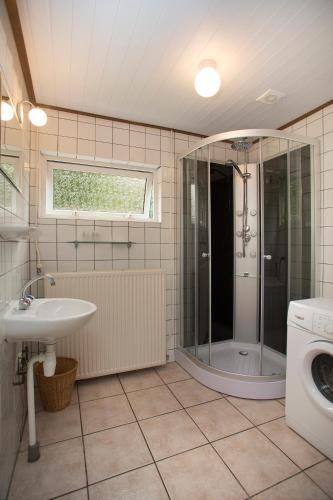 a bathroom with a shower and a sink and a toilet at 52 Horalaan in Bennekom