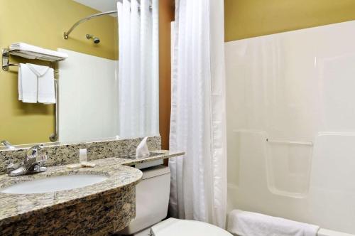 a bathroom with a sink and a toilet at Microtel Inn & Suites by Wyndham Marietta in Marietta