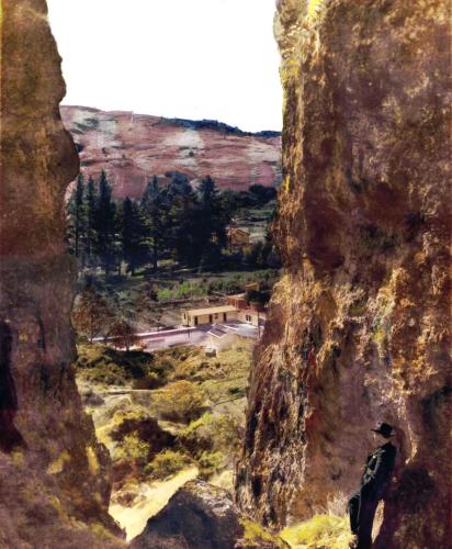 a painting of a person standing in a canyon at Te Puia Hot Springs Hotel in Te Puia