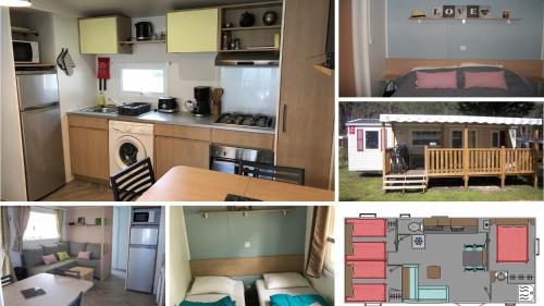 un collage de photos d'une cuisine et d'une maison dans l'établissement Les dunes de contis- landes, à Saint-Julien-en-Born