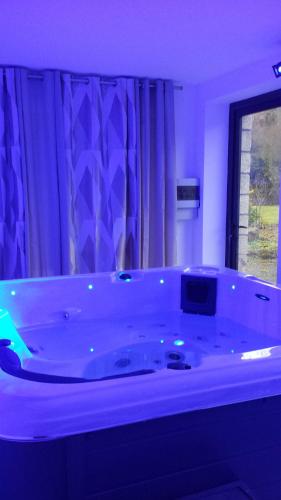 - une grande baignoire blanche dans la chambre dans l'établissement Le Curieux de Conques, à Saint-Cyprien-sur-Dourdou