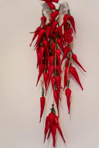 a bunch of red peppers hanging on a wall at Costamare in Monterosso al Mare
