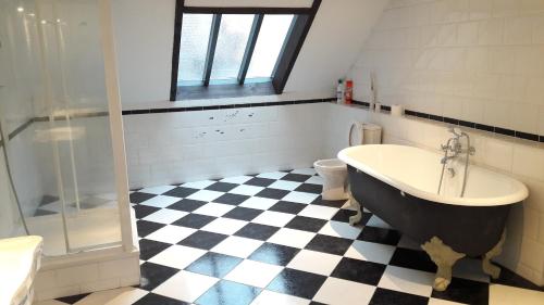 a bathroom with a black and white checkered floor at CEP MAISONNETTE in Brussels