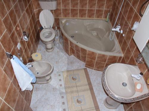 a bathroom with a toilet and a tub and a sink at Đokić apartmani in Soko Banja