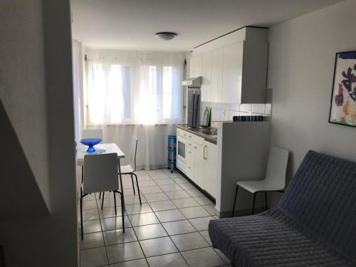 eine Küche mit einem Sofa und einem Tisch mit Stühlen in der Unterkunft Appartamento Ca dal Tilo in Minusio
