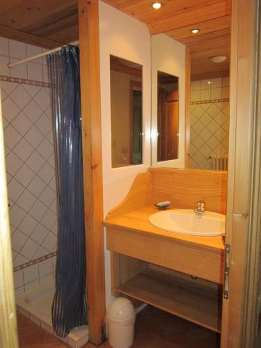 a bathroom with a sink and a shower at Résidence Chalet des Granges in Samoëns