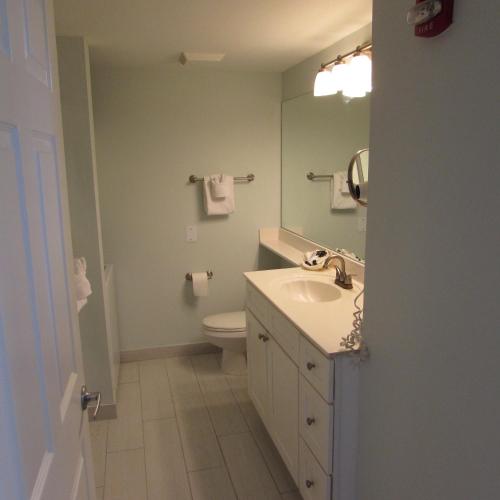 a bathroom with a sink and a toilet and a mirror at Edison Beach House in Fort Myers Beach