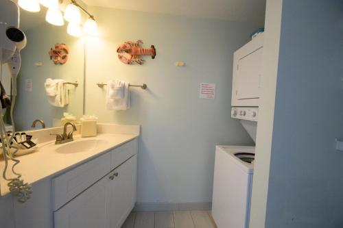 a bathroom with a sink and a washing machine at Edison Beach House in Fort Myers Beach