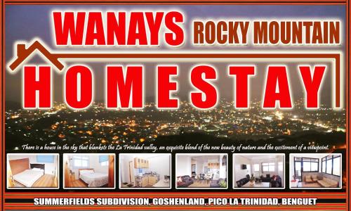 ein Plakat für Ayers Rock Mountain Homesay mit einem Evakuierungsschild in der Unterkunft Wanay's Rocky Mountain Homestay in Baguio City