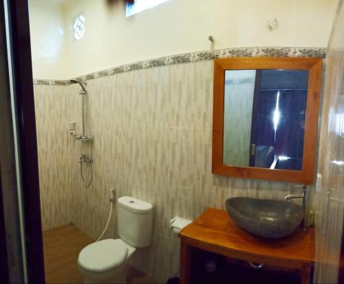 a bathroom with a sink and a toilet and a mirror at D'JERO HomeStay in Ubud